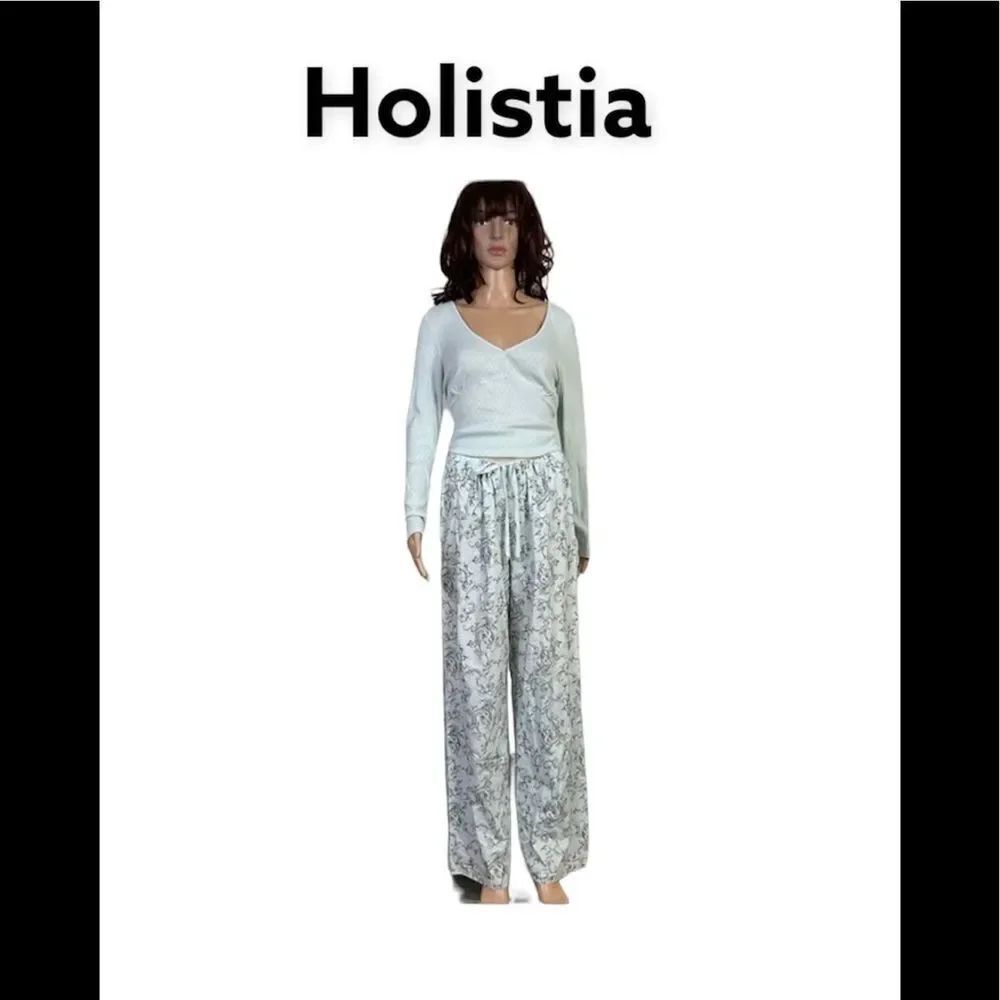 NEW Holistia Blue Long Sleeve Shirt Printed Pants Two Piece Cotton Pajama Set L